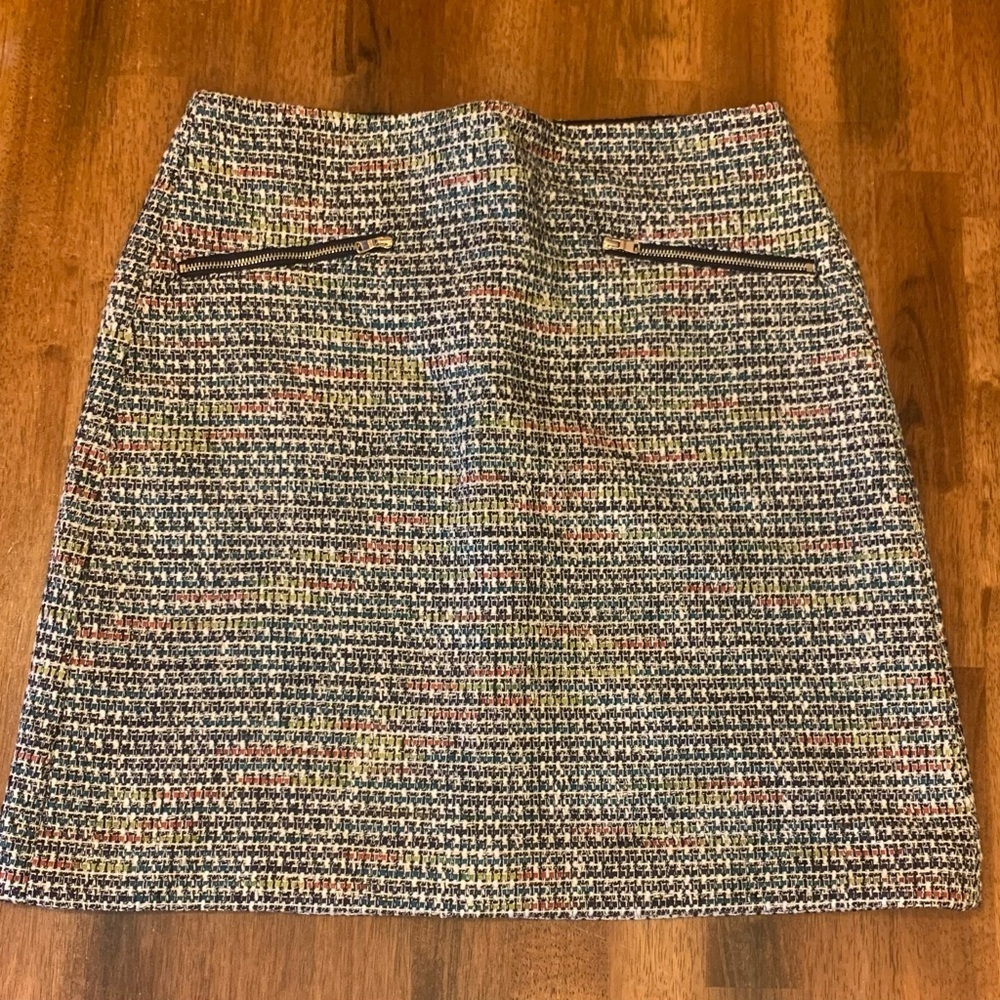 LOFT Skirt 8T Multicolor Tweed Pencil Mini Zipper Pockets Lined Classic Office